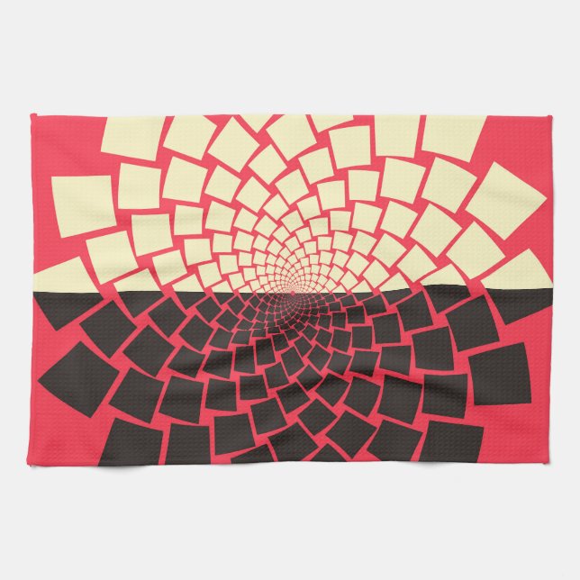Stylised Flower: Black Red Ivory Tea Towel (Horizontal)