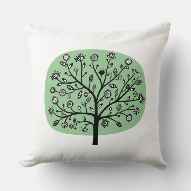 Stylised Flower Tree - Faded Green Cushion (Front)
