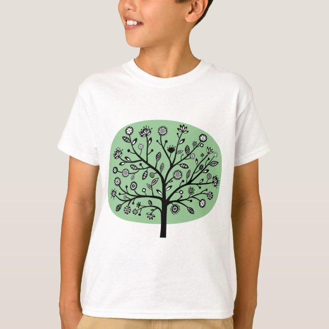 Stylised Flower Tree - Faded Green T-Shirt (Front)
