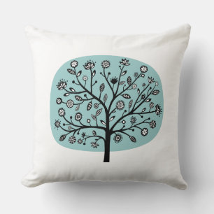 Stylised Flower Tree - Light Blue Green Cushion