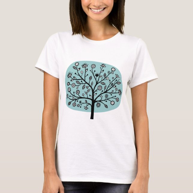 Stylised Flower Tree - Light Blue Green T-Shirt (Front)