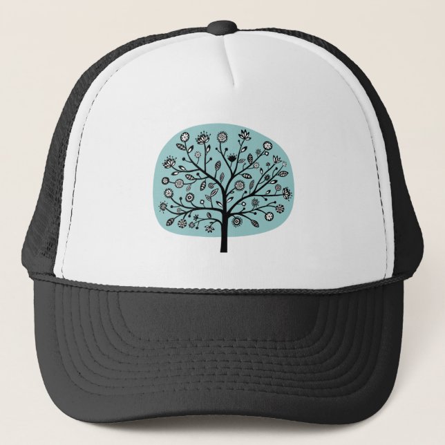 Stylised Flower Tree - Light Blue Green Trucker Hat (Front)