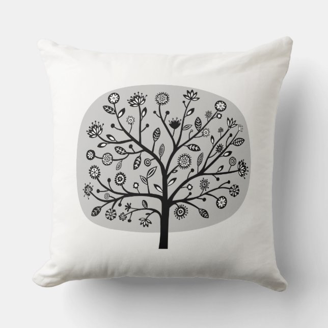 Stylised Flower Tree - Light Grey Cushion (Front)