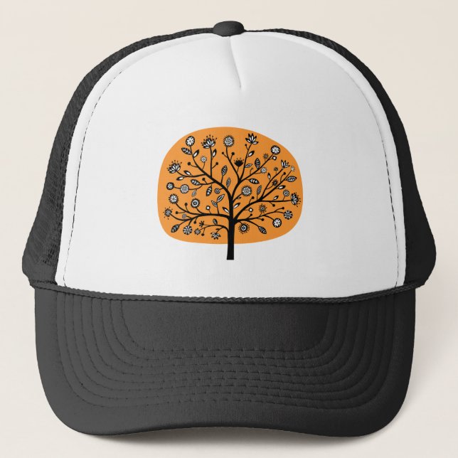 Stylised Flower Tree - Light Orange Trucker Hat (Front)