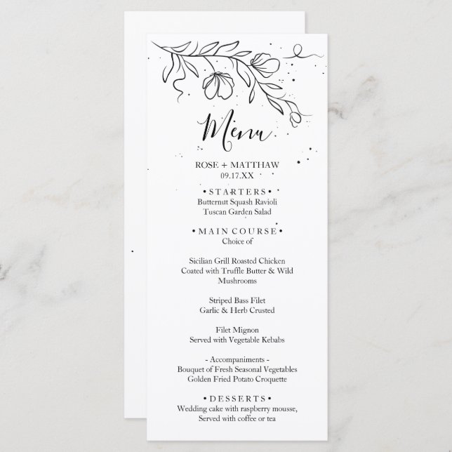 Stylised flowering branch and drops of ink  menu (Front/Back)