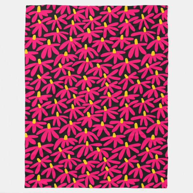 Stylised Flowers - Crimson, Amber and Black Fleece Blanket (Front)