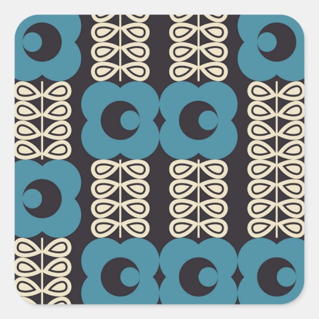 Stylised Flowers: Modern Vintage Geometric. Square Sticker (Front)