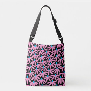 Stylised Flowers - Pink, Sky Blue and Black Crossbody Bag