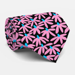 Stylised Flowers - Pink, Sky Blue and Black Tie