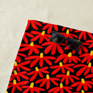 Stylised Flowers - Red, Amber and Black Beach Towel