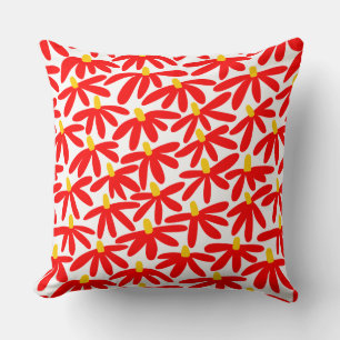 Stylised Flowers - Red, Amber and White Cushion