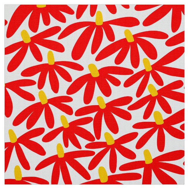 Stylised Flowers - Red, Amber and White Fabric (Swatch)