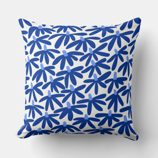 Stylised Flowers - Shades of Blue and White Cushion (Front)