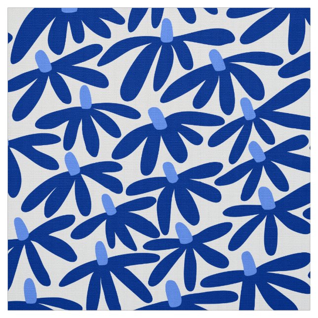 Stylised Flowers - Shades of Blue and White Fabric (Swatch)