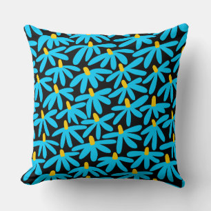 Stylised Flowers - Sky Blue, Amber and Black Cushion