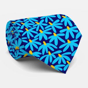 Stylised Flowers - Sky Blue, Amber and Dark Blue Tie