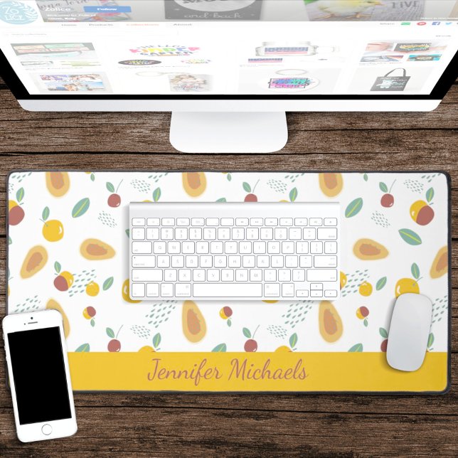 Stylised fruit pattern with name desk mat (Creator Uploaded)