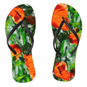 Stylised Garden Red Orange Poppy Flowers Thongs