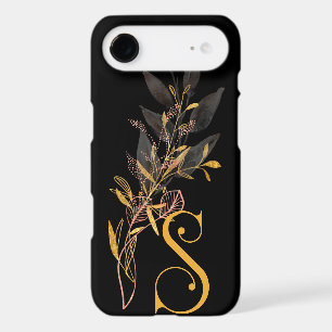Stylised Gold & Black Floral Monogram S
