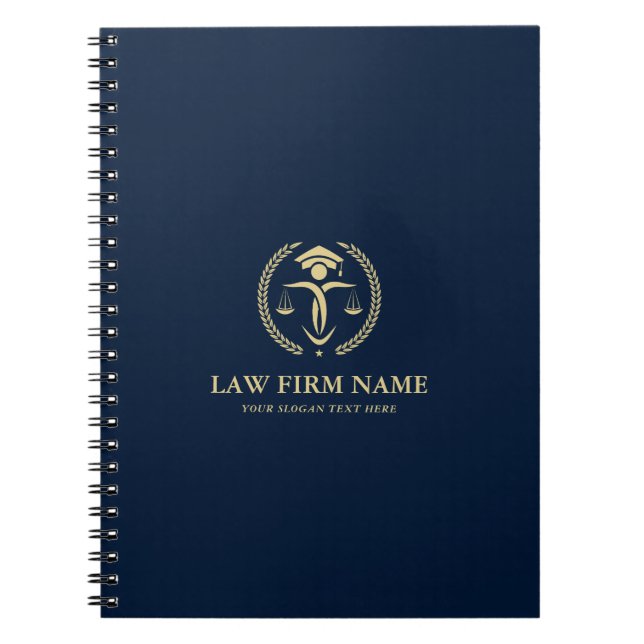 Stylised Gold Justice Logo Royal Blue Background Notebook (Front)