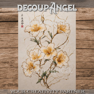 Stylised Golden Flowers - Decoupage - Tissue Paper