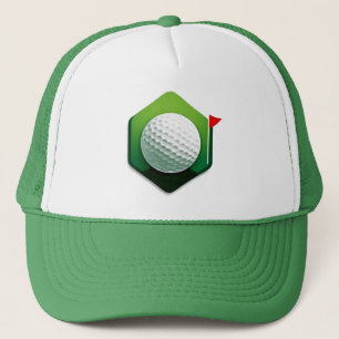 Stylised Golf Ball Icon with Green Background Trucker Hat