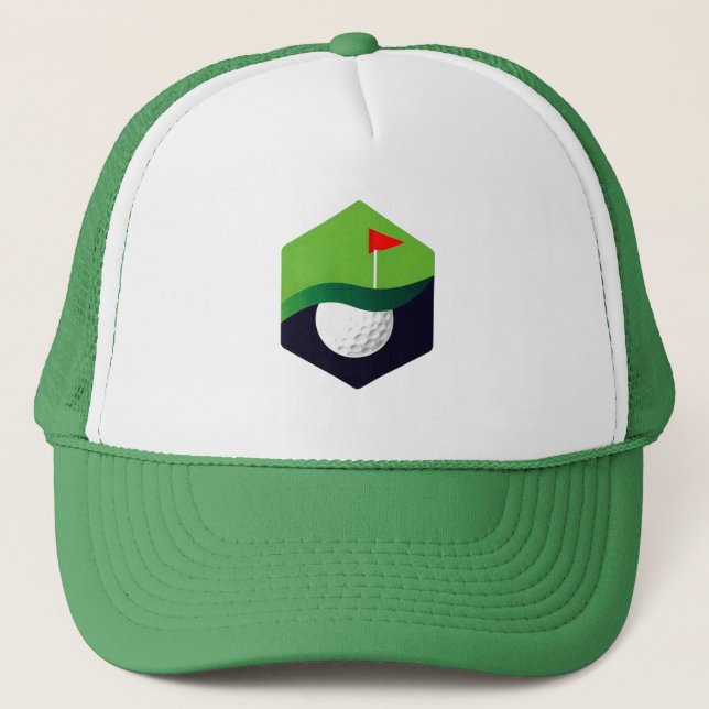 Stylised Golf Ball Icon with Green Background Trucker Hat (Front)