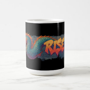 Stylised Graffiti Dragon Mural with Bold 'RISE' Coffee Mug