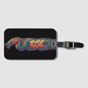 Stylised Graffiti Dragon Mural with Bold 'RISE'  Luggage Tag