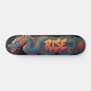 Stylised Graffiti Dragon Mural with Bold 'RISE'  Skateboard