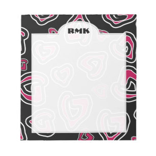 Stylised Granita Red Hearts Personalised Monogram Notepad