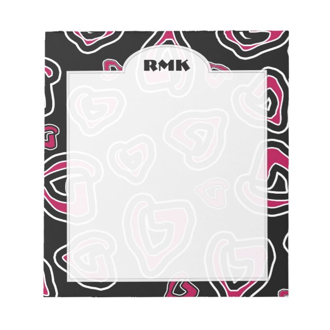Stylised Granita Red Hearts Personalised Monogram Notepad (Front)