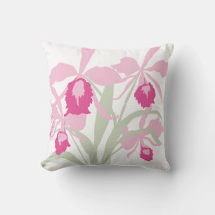 Stylised graphic pink green orchid art pillow