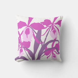 Stylised graphic purple aqua orchid art pillow