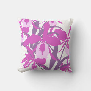 Stylised graphic purple orchid art throw pillow
