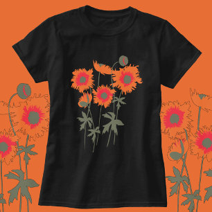 Stylised graphic ragged poppies orange & green T-Shirt