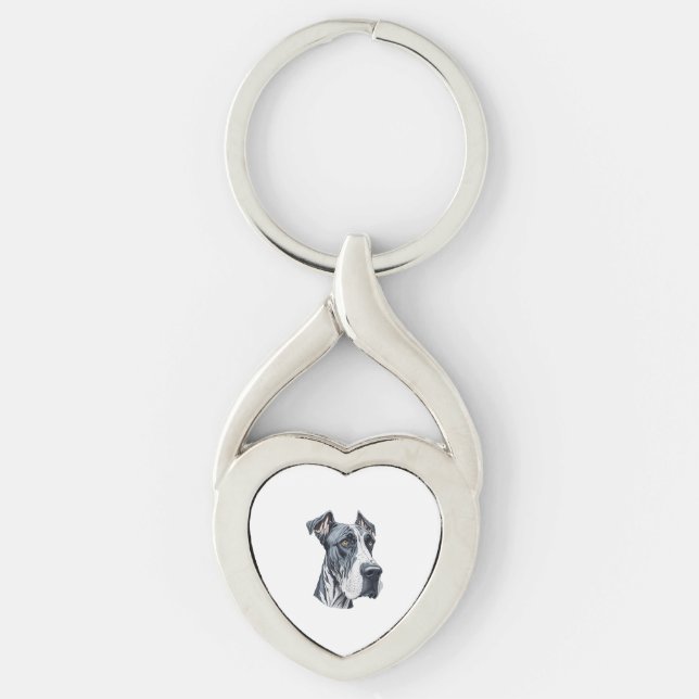 Stylised Great Dane Head  Key Ring (Front)