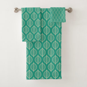 Stylised Green Leaf Pattern Bath Towel Set