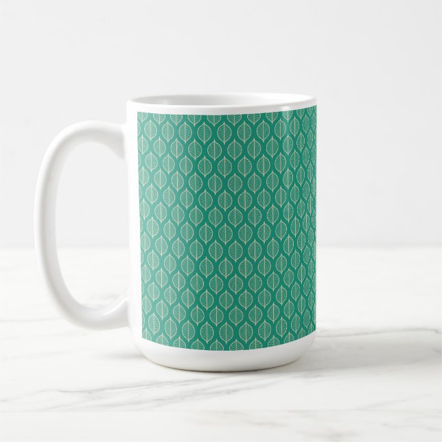 Stylised Green Leaf Pattern Coffee Mug (Left)