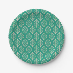 Stylised Green Leaf Pattern Paper Plate
