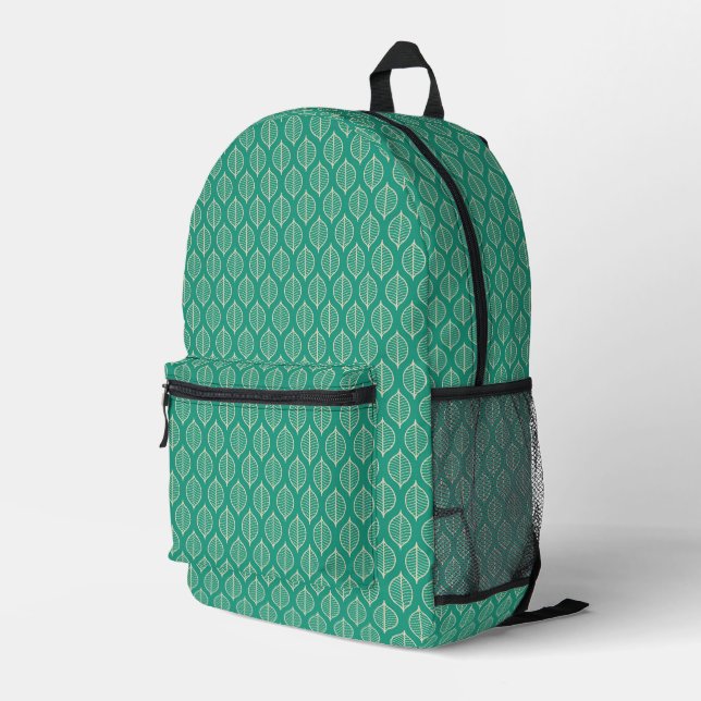 Stylised Green Leaf Pattern Printed Backpack (Back Corner Right)