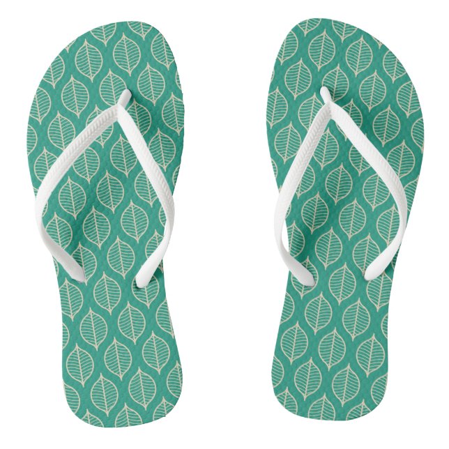 Stylised Green Leaf Pattern Thongs (Footbed)