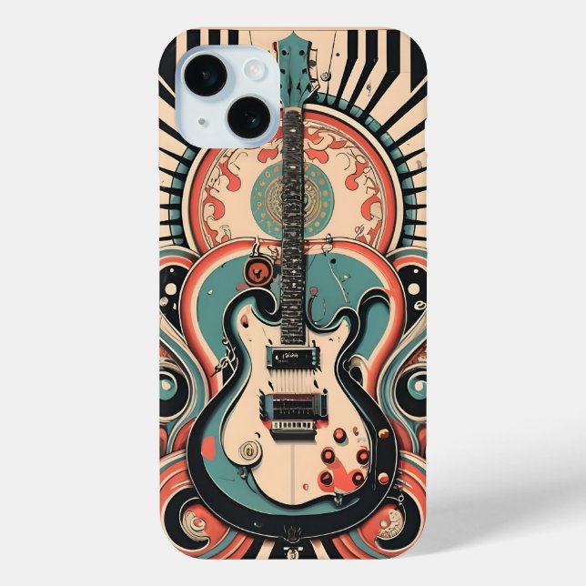 Stylised Guitar art deco Apple iPhone 15 Case (Back)