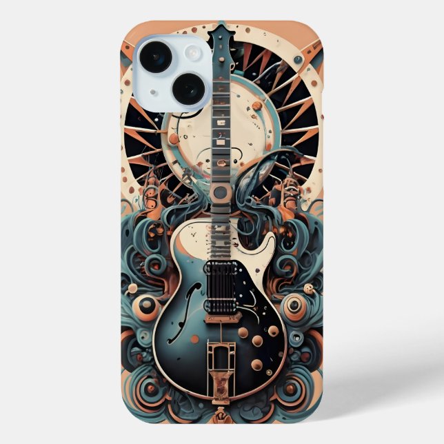 Stylised Guitar art deco Apple iPhone 15 Case (Back)