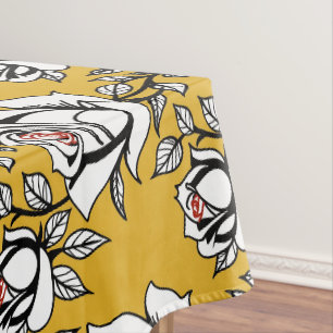 Stylised Hand Drawn Roses In Black And White Tablecloth