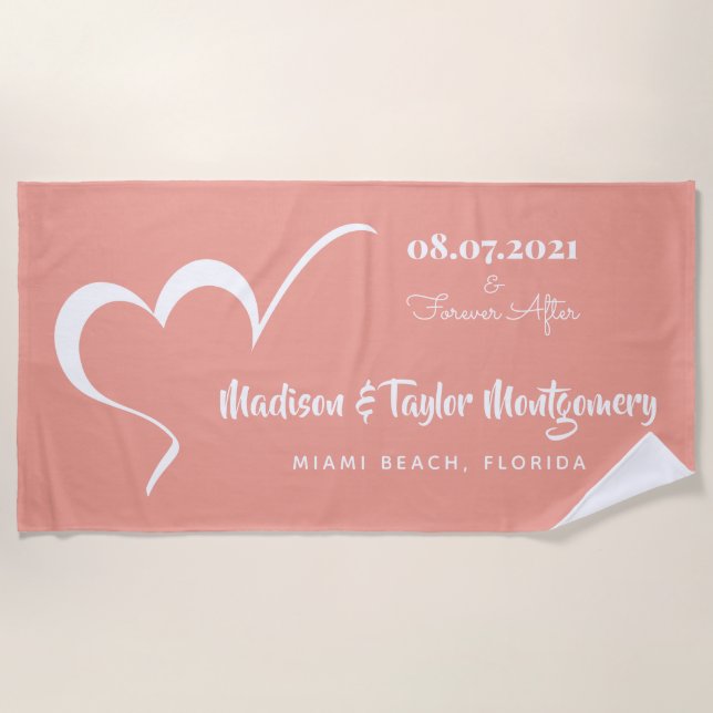 Stylised Heart custom text & colour beach towel (Front)
