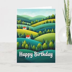 Stylised Hills Birthday Card