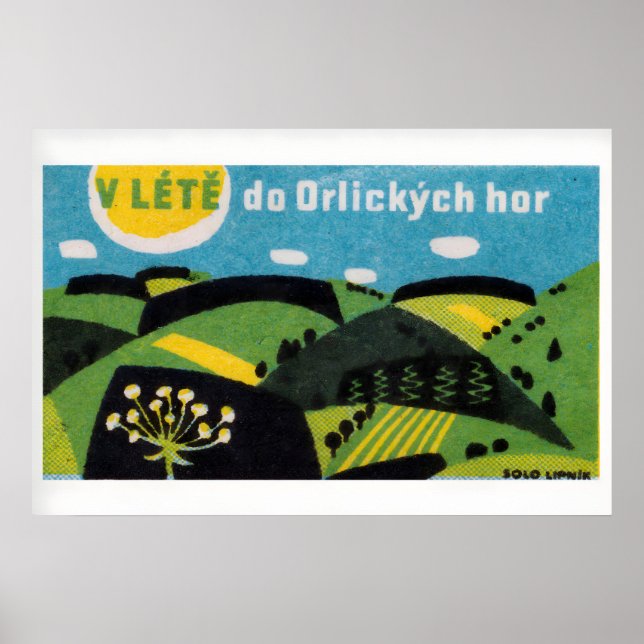 Stylised Hills Czechoslovakia 1960s-70s Matchbox Poster (Front)