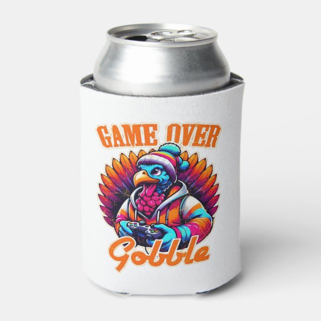Stylised Hoodie Turkey Gamer with Distressed Orang Can Cooler (Can Front)