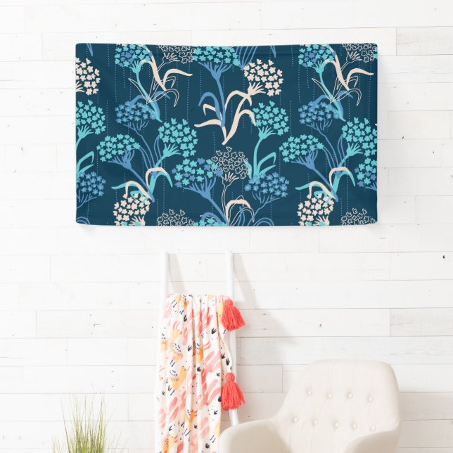 Stylised Hydrangea Floral Pattern - Elegant Blue Banner (Insitu)